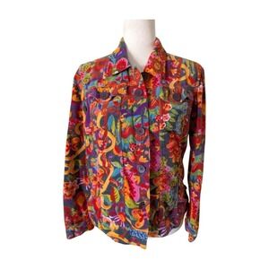 OILILY Colorful Velvet Floral Print Button Front Jacket Size EU36/US6